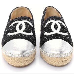 New CHANEL Black and Silver Espadrilles size 37